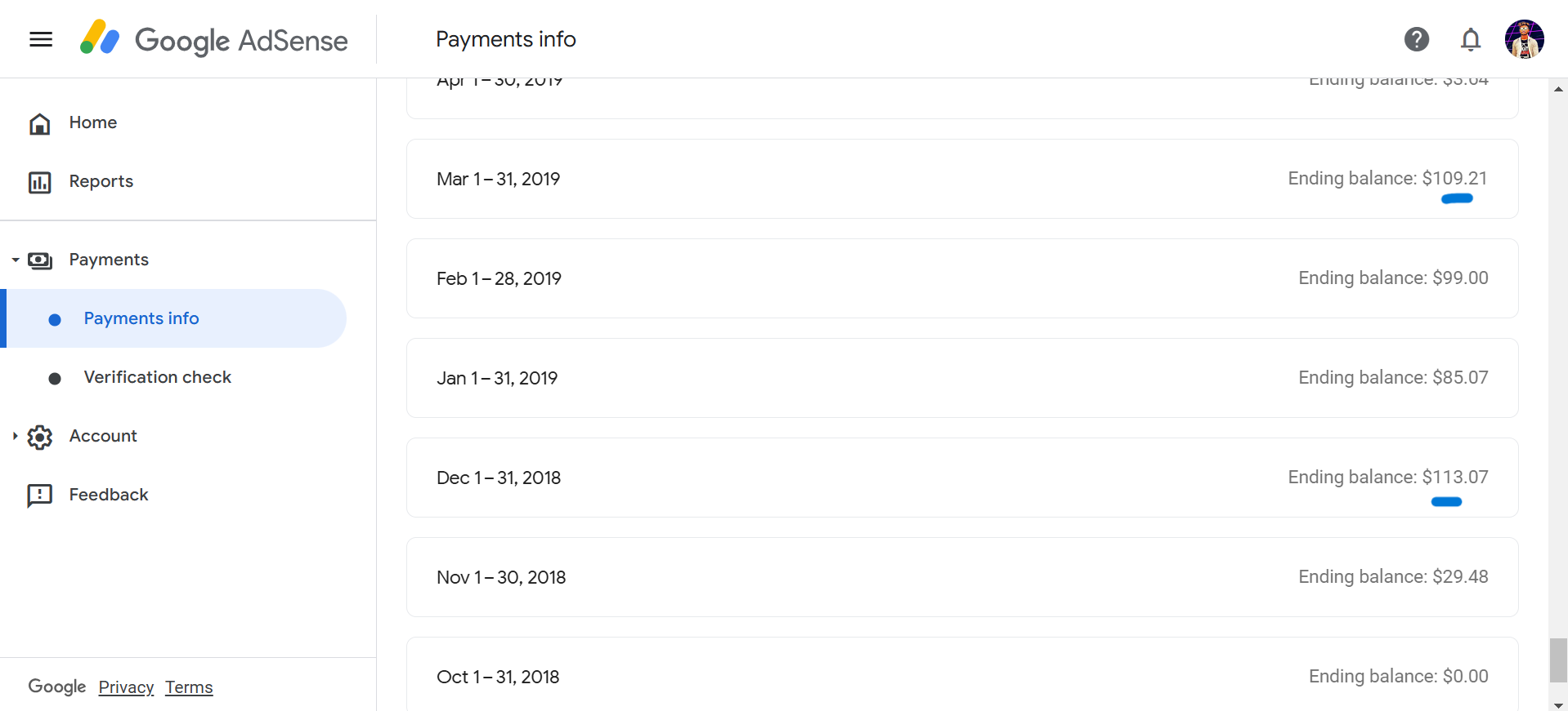 my first payment from google adsense